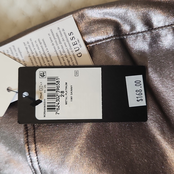 GUESS WOMENS METALLIC, SILVER SKINNY JEANS SIZE W:28 L:29  NEW WITH TAGS - Picture 6 of 14